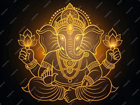 Hindu God Vinayagar Or Ganesha Golden Outline Vector Illustraton