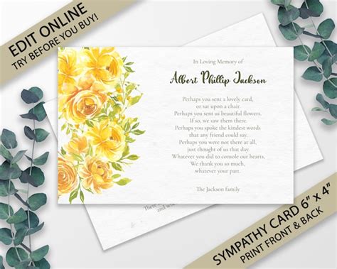 Funeral Thank You Card Template Funeral Cards Funeral Etsy