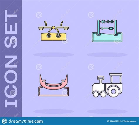 Set Toy Train Seesaw Boat Swing And Abacus Icon Vector Stock Vector