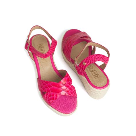 Plataforma En Cuero Y Rafia Ref Z 2518 Fucsia DFV Leather Shoes Bags