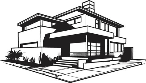 Cityscape Villa Impression Black Outline Emblem of Urban Living Urban ...