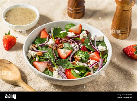 Healthy Homemade Strawberry Feta Spinach Salad With Poppyseed Dressing