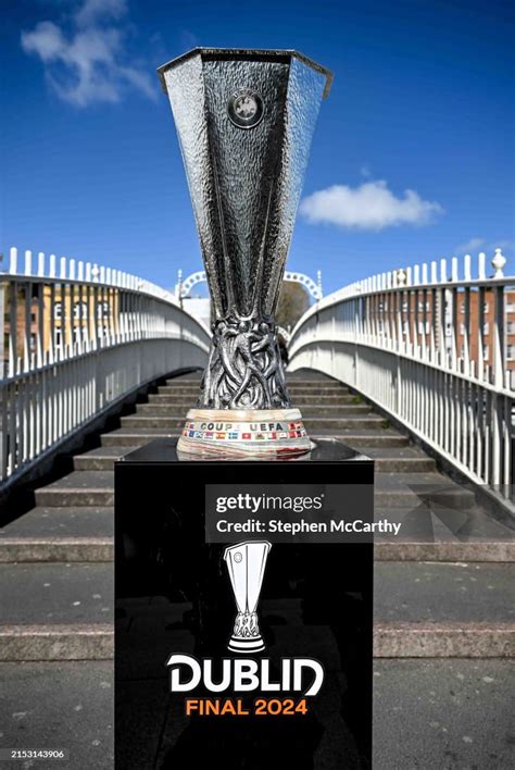 Dublin Ireland 16 April 2024 The Uefa Europa League Trophy At