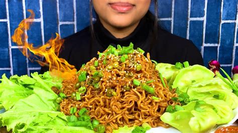 ASMR Eating Chinese Style Masala Maggi Noodles Veg Green Momos Spicy