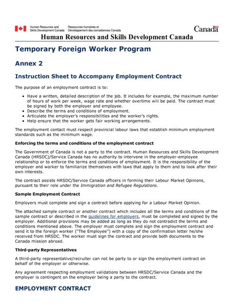 Fillable Online Instruction Sheet To Accompany Employment Contract