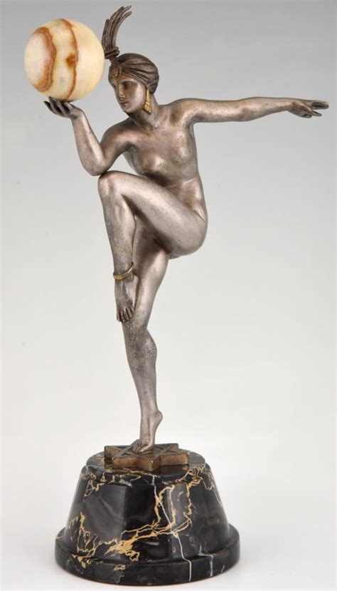 Stella Art Deco Bronze Sculpture Nude Dancer With Ball Deconamic