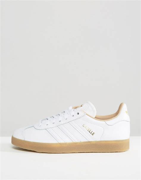 Adidas Originals Originals White Leather Gazelle Sneakers With Gum Sole