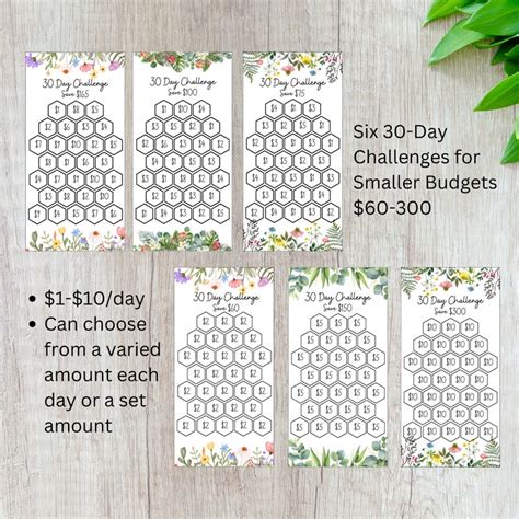 Printable Small Budget Savings Challenge Tracker Bundles Set Of 6 Mini