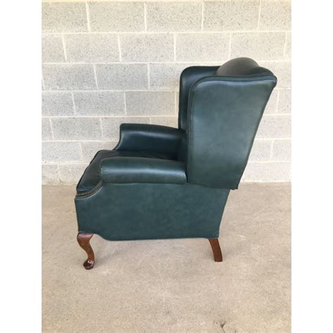 Lazy Boy Classics Wing Back Chippendale Style Dark Green Leather Recliner Chair Chairish