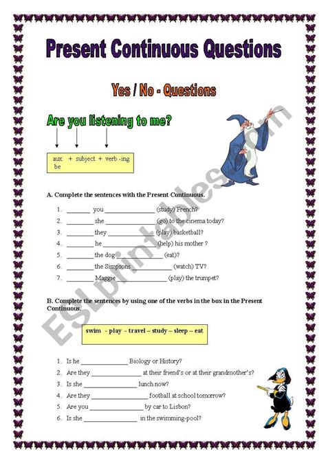 Present Continuous Yes No Questions Worksheet