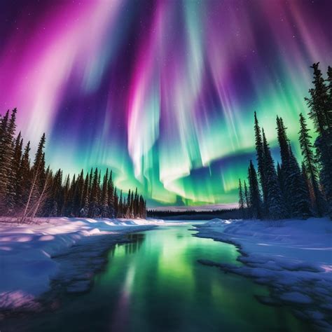 Premium Photo A Brightly Colored Aurora Bore Lights Over A Frozen