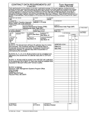 Fillable Online CONTRACT DATA REQUIREMENTS LIST Form Approved Fax Email