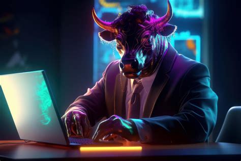 Bull Trading With Computer Background Bullish In Stock Market And