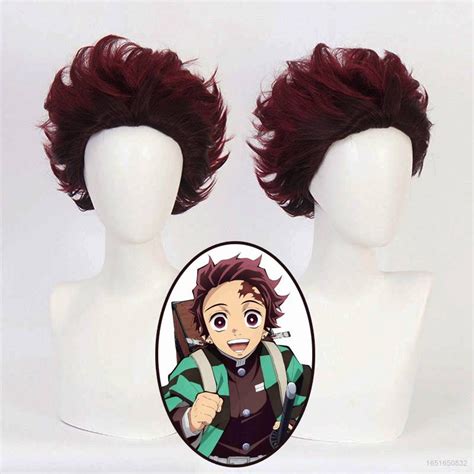 NS4 Demon Slayer Kamado Tanjiro Peluca Cosplay Anime Corto Rizado