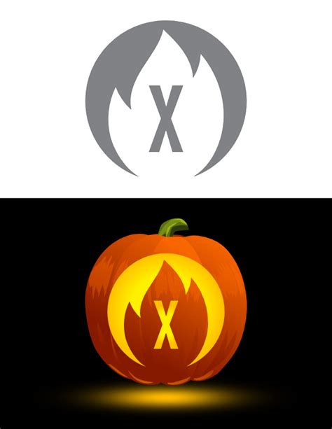 Printable Flame Letter X Pumpkin Stencil