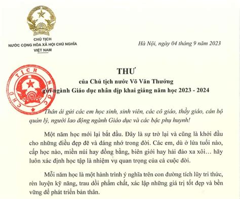 Thư của Chủ tịch nước nhân ngày khai giảng năm học 2024 2025 Đọc thư