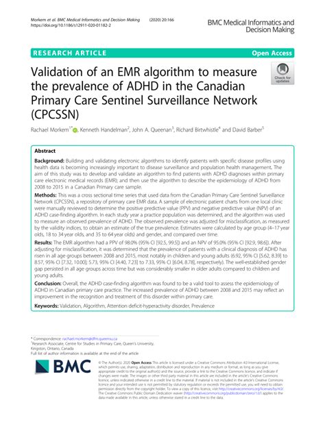 Pdf Validation Of An Emr Algorithm To Measure The Prevalence Of Adhd