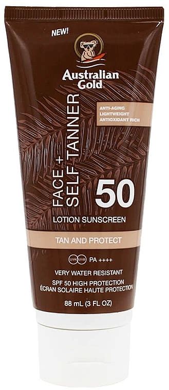 Australian Gold Face Self Tanner Lotion Sunscreen SPF50 Apsaugos