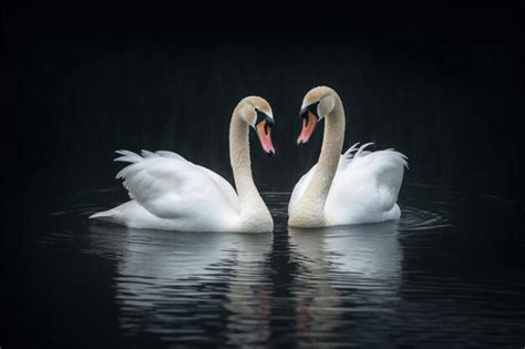 Dos Cisnes Blancos Nadan En El Agua Con El Cuello Tocando La Ia