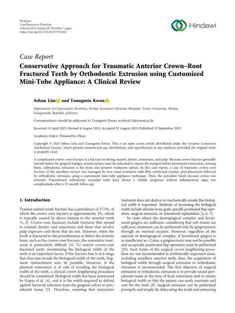 PDF Conservative Approach For Traumatic Anterior CrownRoot Fractured