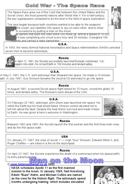 Cold War The Space Race Worksheet For 5th 6th Grade Lesson Planet