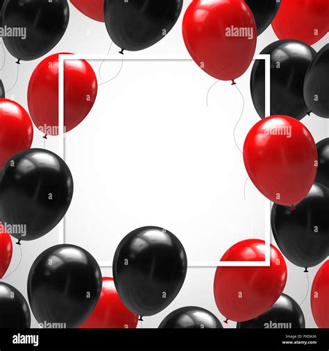 Black And Red Balloons With Ribbons Isolated On White Background 3d