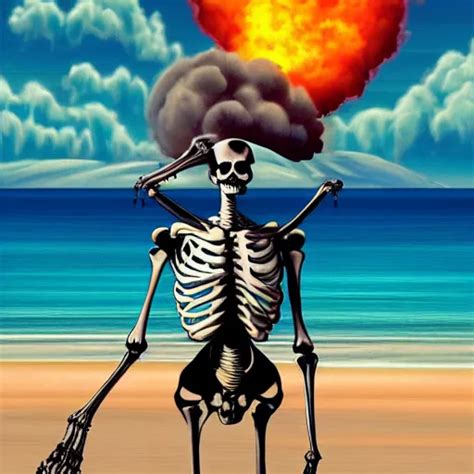 KREA Beautiful Digital Painting Portrait Of Relaxed Skeleton Walking