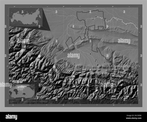 North Ossetia Republic Of Russia Bilevel Elevation Map With Lakes And