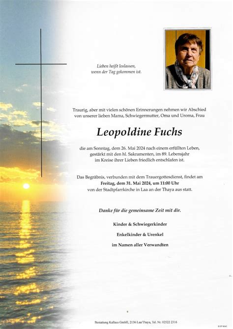 Leopoldine Fuchs Bestattung Kallaus