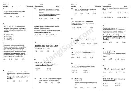 Matematik 1 Dönem 2 Yazılı Soruları 9 Sınıf 2021 2022 Hangisoru