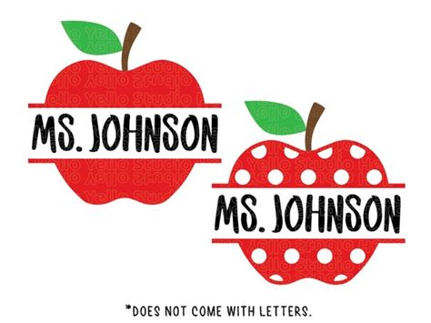 Apple Name Frame Svg Apple Split Monogram Teacher Svg Etsy