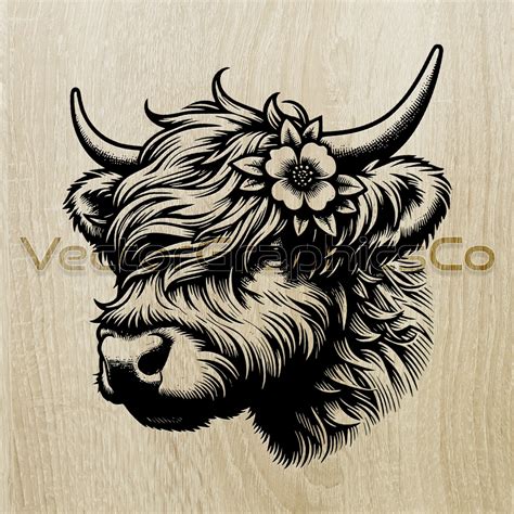 Highland Cow Flowers Lightburn Png Lightburn File Laser Engraving