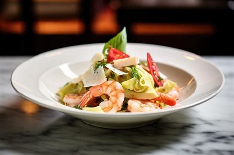 Premium Photo Gourmet Caesar Salad With Shrimp And Avocado Slices