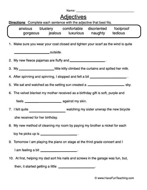 Adjectives Fill In The Blanks Worksheet Artofit