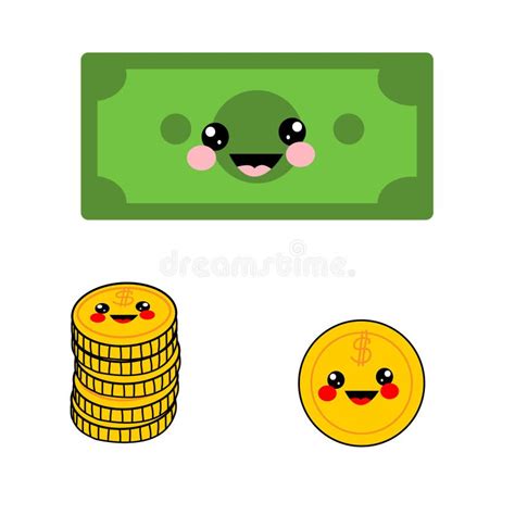 Personajes De Dibujos Animados Dinero En Moneda Kawaii Ilustración del