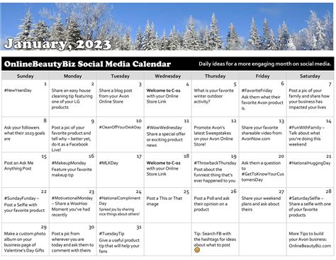 January 2023 Social Media Posts Calendar