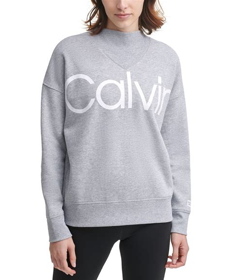 Calvin Klein Logo Mock Neck Sweatshirt And Reviews Tops Women Macy