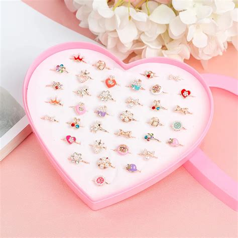 36pcs Flashing Bumpy Rings Cute Boxed Ring Childrens Pearl Alloy