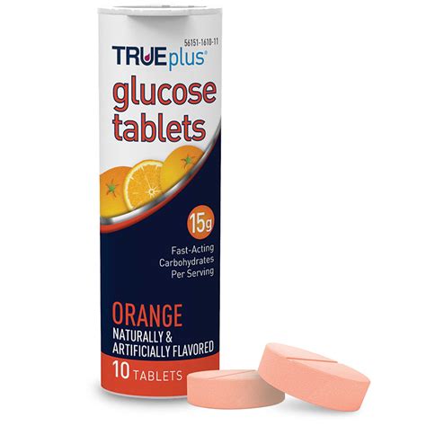 Trueplus Orange Flavored Glucose Tablets 15g 10 Ct