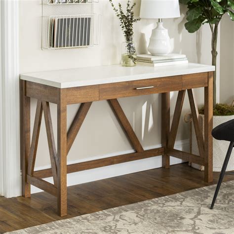 BRIGHTMOOM Rustic Farmhouse Computer Writing Desk With Drawer Natural