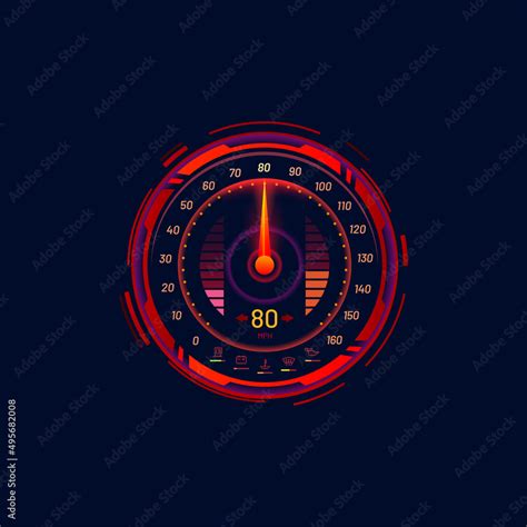 Car Speedometer Or Speed Meter Futuristic Gauge Dial In Neon Led Vector