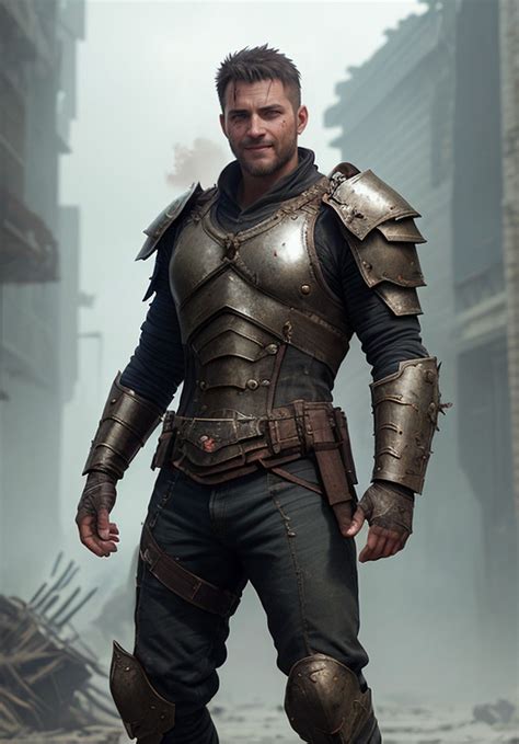 A Man Dressed In Armor Standing On A City Street