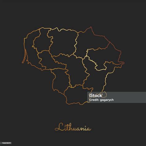 Vetores De Mapa Da Região De Lithuania Esboço Dourado Do Inclinação No Fundo Escuro E Mais