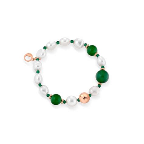 Bracciale Con Perle Dacqua Dolce Argento Rosa Spinello Verde E Giada