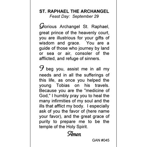 St. Raphael Prayer Card | Gannon's Prayer Card Co.