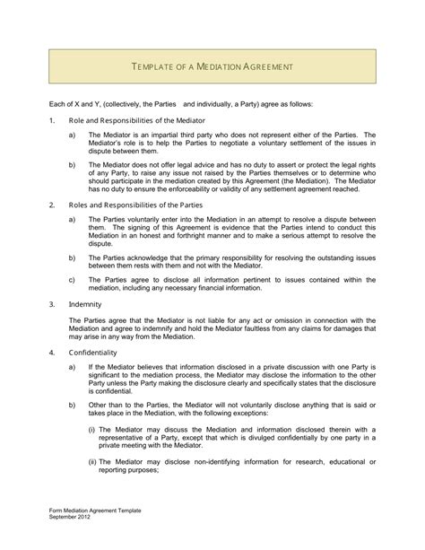 Sample Mediation Agreement Template Five Points Fill Out Sign