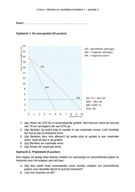 Oefenopgaven Monopolie 4 Havo Markten En Marktfalen Hoofdstuk 1