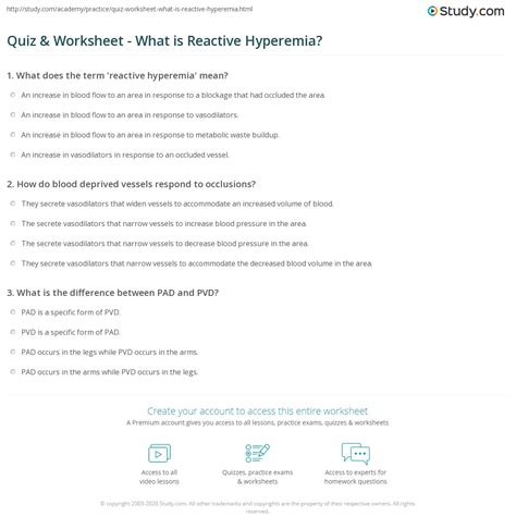 Quiz & Worksheet - What is Reactive Hyperemia? | Study.com