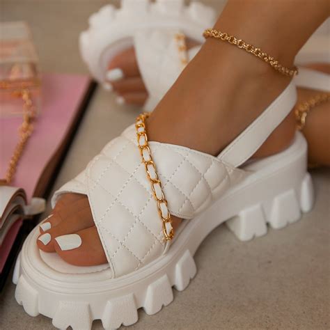 Wholesale Summer Sex Ladies Flat Sandals Shoes For Women Platform Sandalia Cross Strap Chain