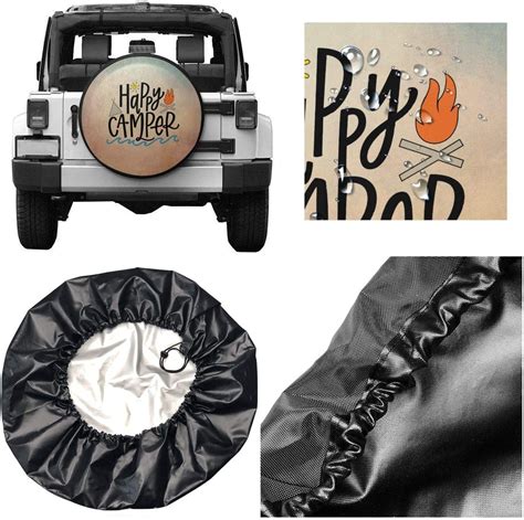 Msguide Happy Camper Spare Tire Covers Universal Wheel Cover Fit For Jeep Trailer Suv And Many